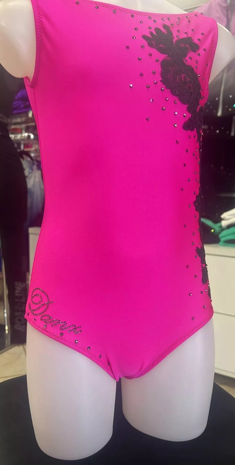 body lycra fucsia danz con strass