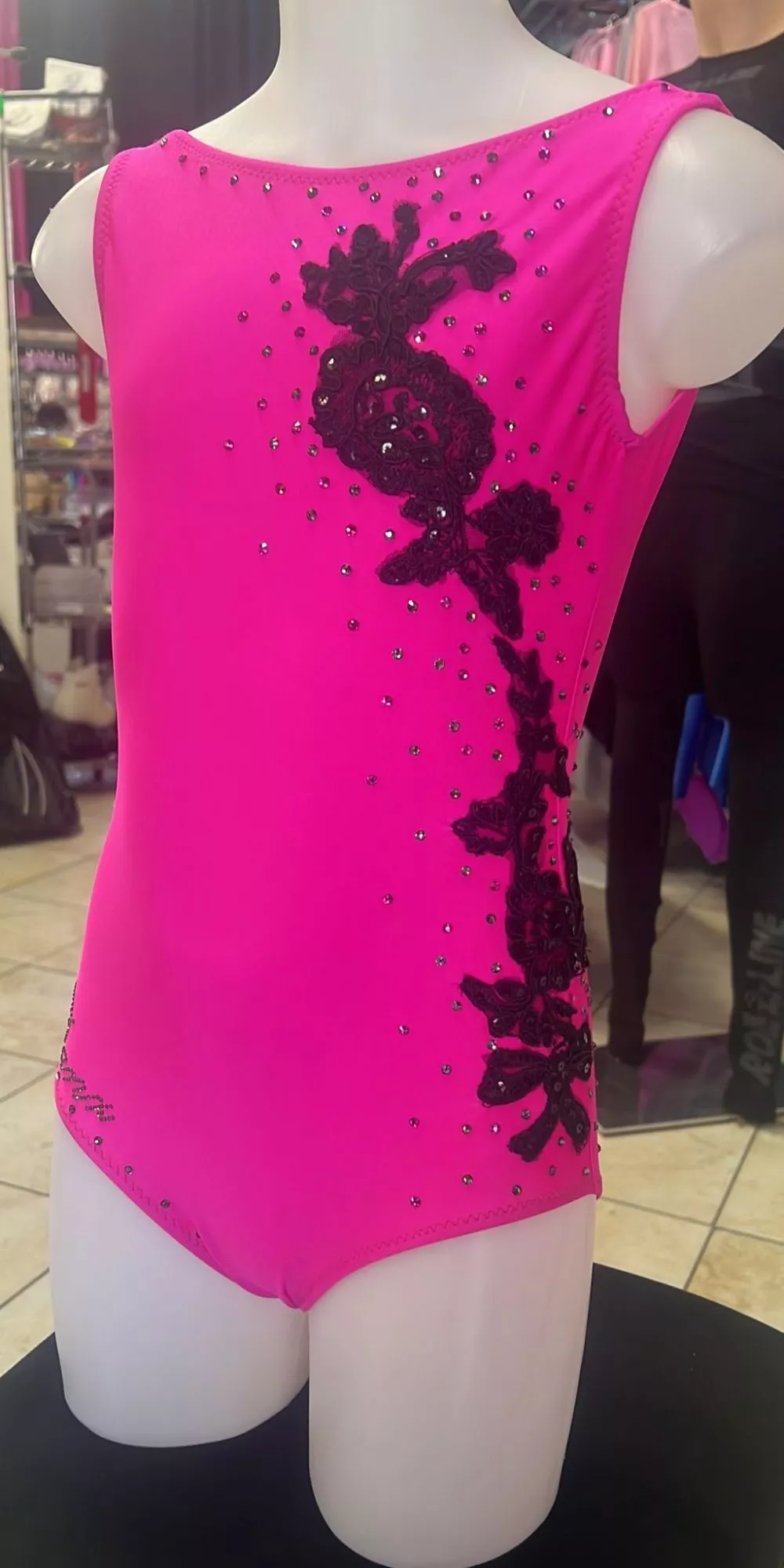 body lycra fucsia danz con strass