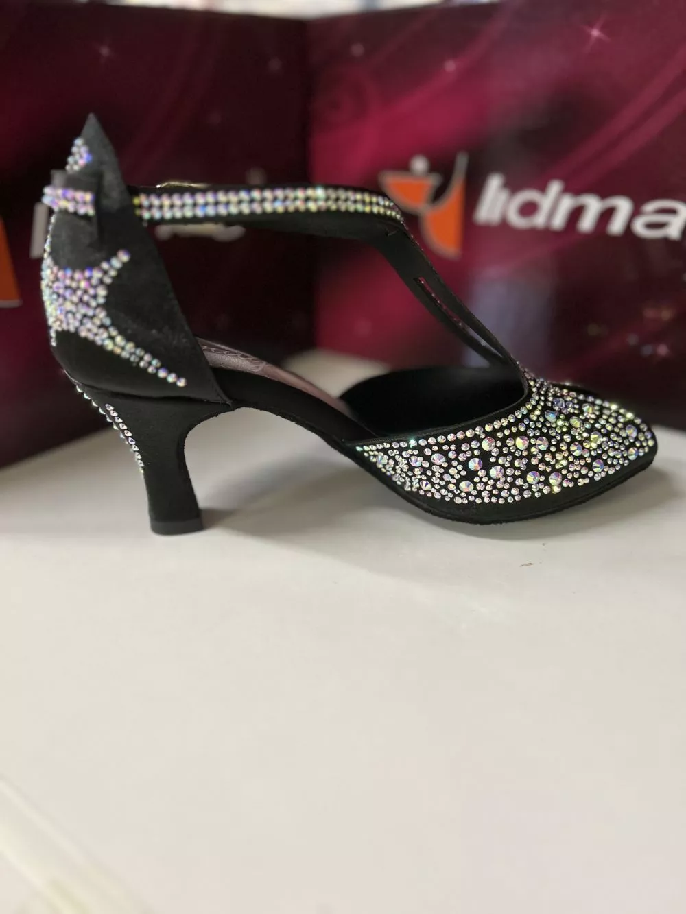 scarpa da ballo con strass raso nero LIDMAG L6