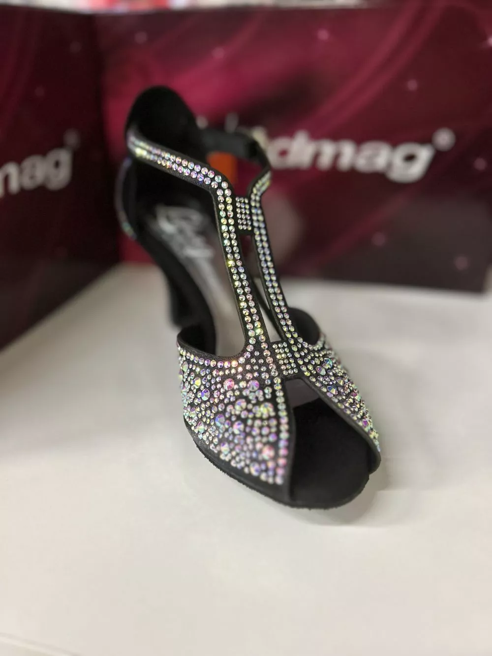 scarpa da ballo con strass raso nero LIDMAG L6